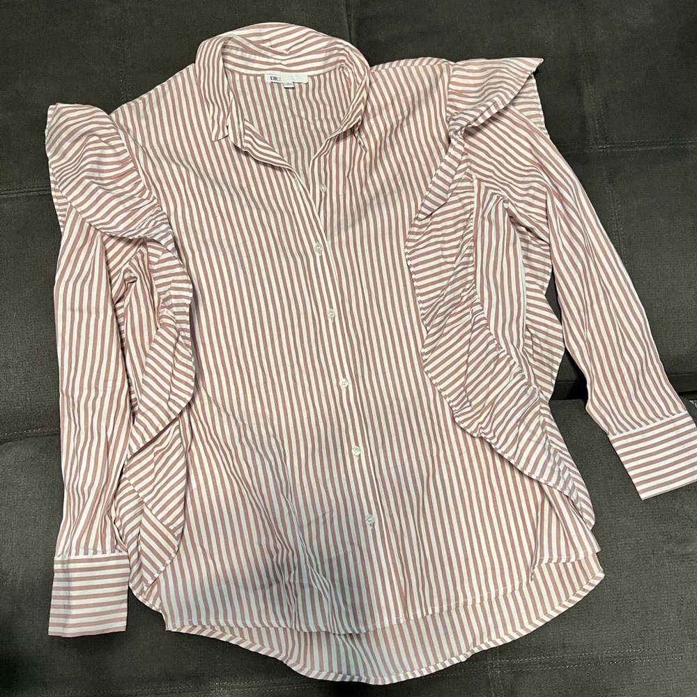 Striped button up with ruffle